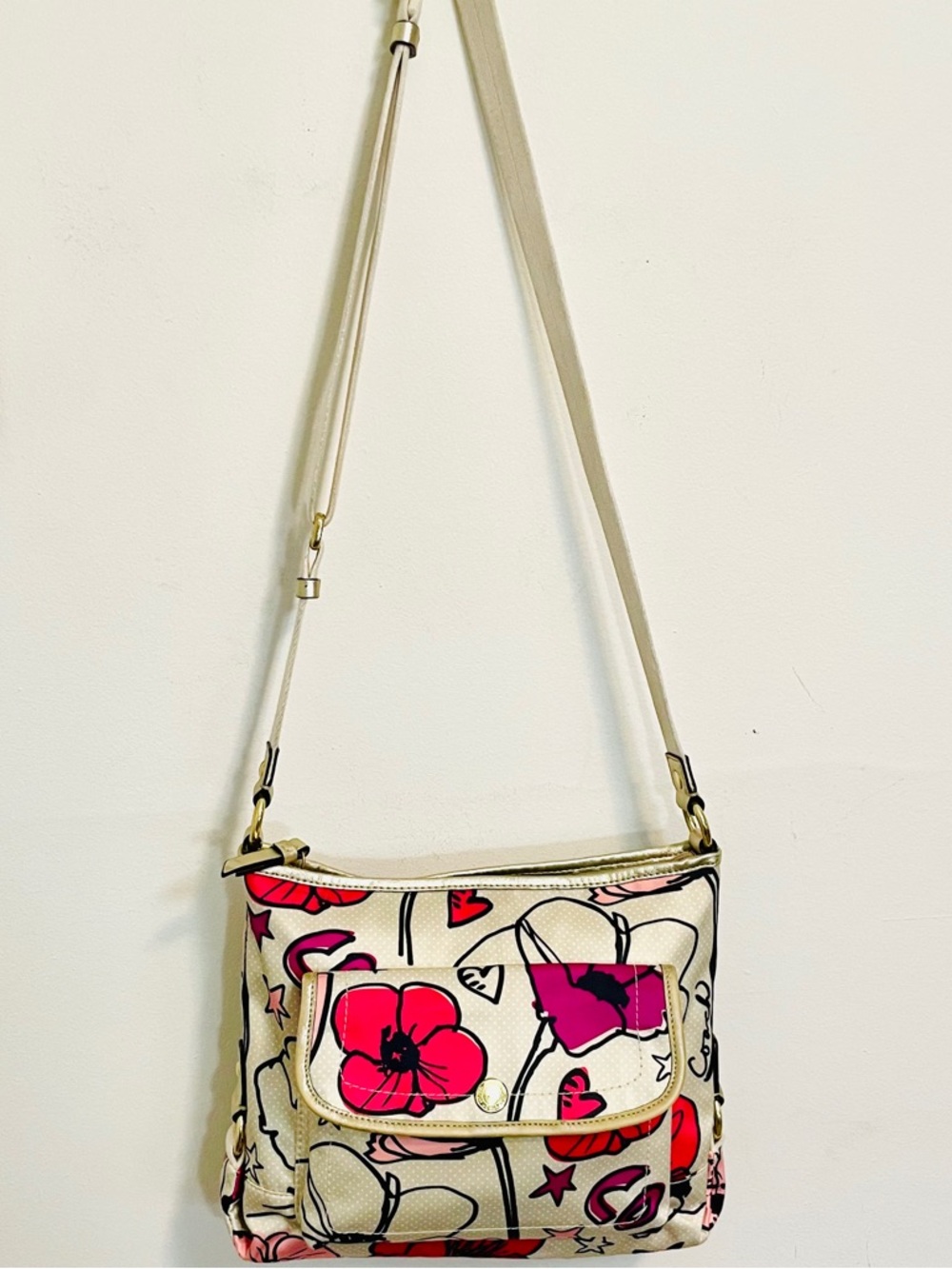 Vintage Coach Poppy Kyra Floral Graffiti Cream Sateen Crossbody Bag Y2K - Picture 3 of 16